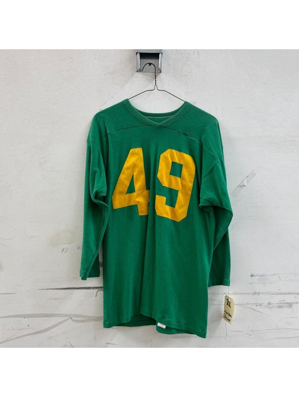 Vintage 1970s Green & Gold Sewn Tackle-Twill "49" Football Practice Jersey